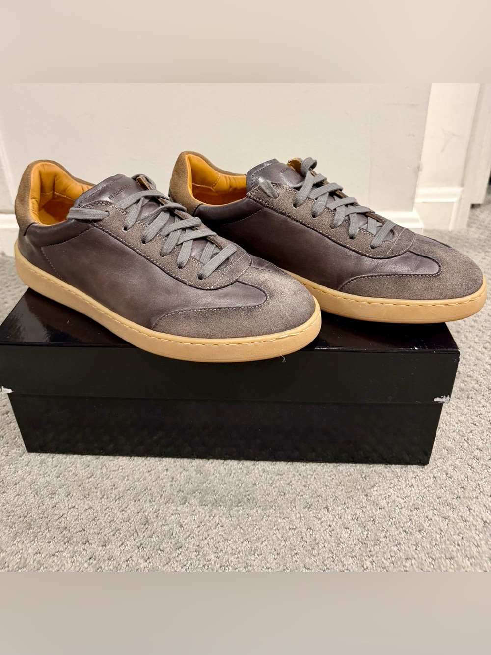 Magnnani Men’s Suede Low-Top Sneakers with Gum Sole